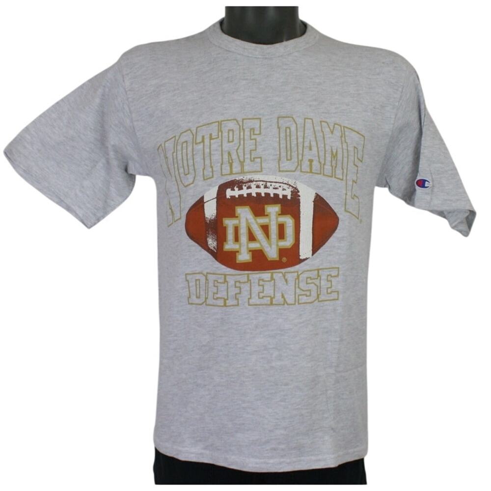 Champion Notre Dame Defense T Shirt Mens Medium Gray NCAA Football Tee